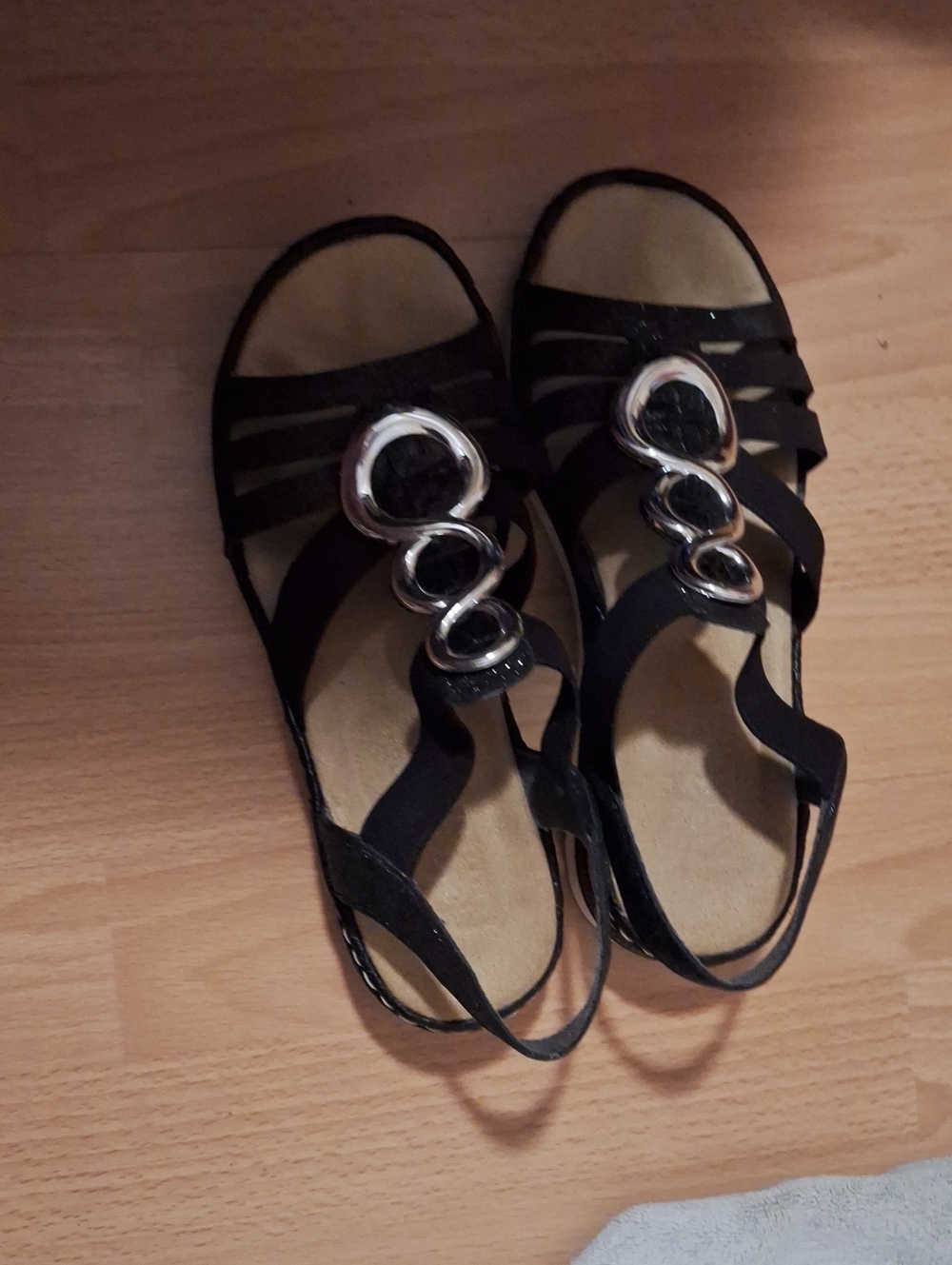 Rieker Black Slingback Sandals with Silver Tone Accents
